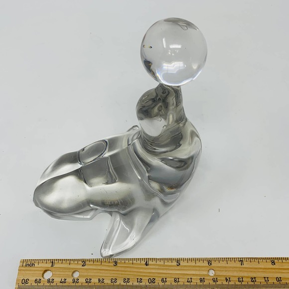 Vintage New Martinsville Clear Glass Seal Sea Lion Ball Bookend Paperweight 7.5" - Picture 6 of 7